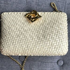 Rodo Italy hard wicker cream and gold 50s60s purse